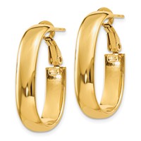14K Yellow Gold 6x 27mm Polished Oval Omega Back Tube Hoop Earrings view 2