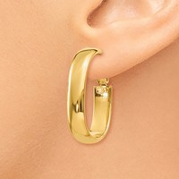 14K Yellow Gold 6x 27mm Polished Oval Omega Back Tube Hoop Earrings view 3