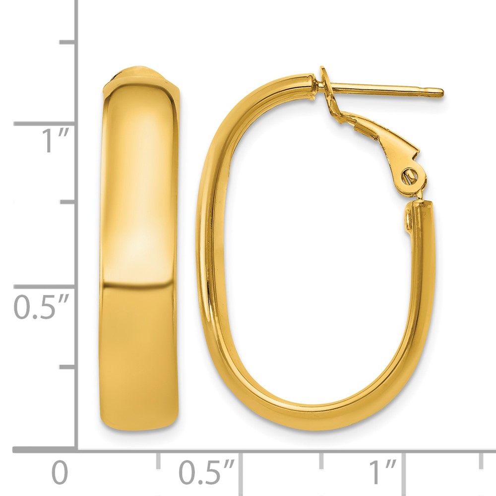 14k 5.75mm Oval Omega Back Hoop Earrings (PRE688)