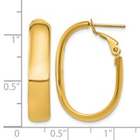 14K Yellow Gold 6x 27mm Polished Oval Omega Back Tube Hoop Earrings view 4