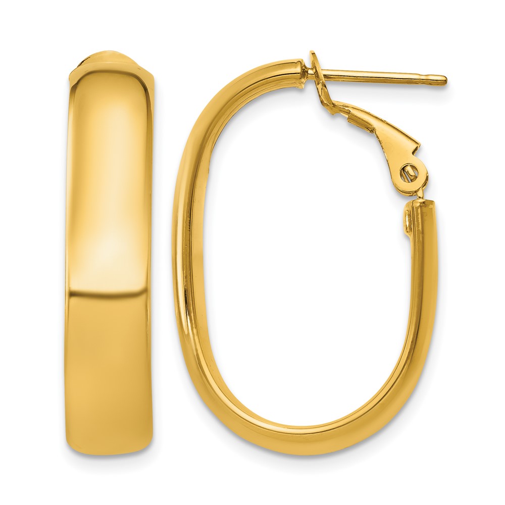 14k 5.75mm Oval Omega Back Hoop Earrings (PRE688)