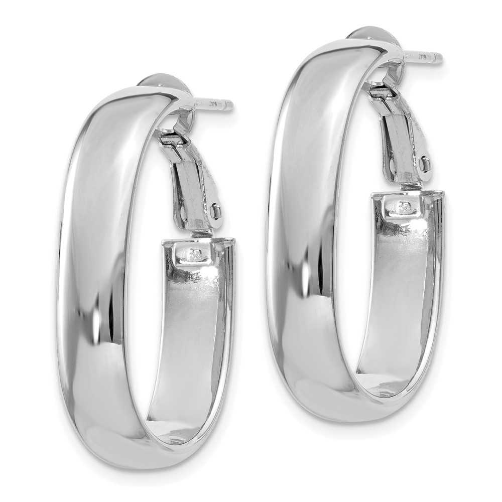 14k 5.75mm White Gold Oval Omega Back Hoop Earrings (PRE688W)