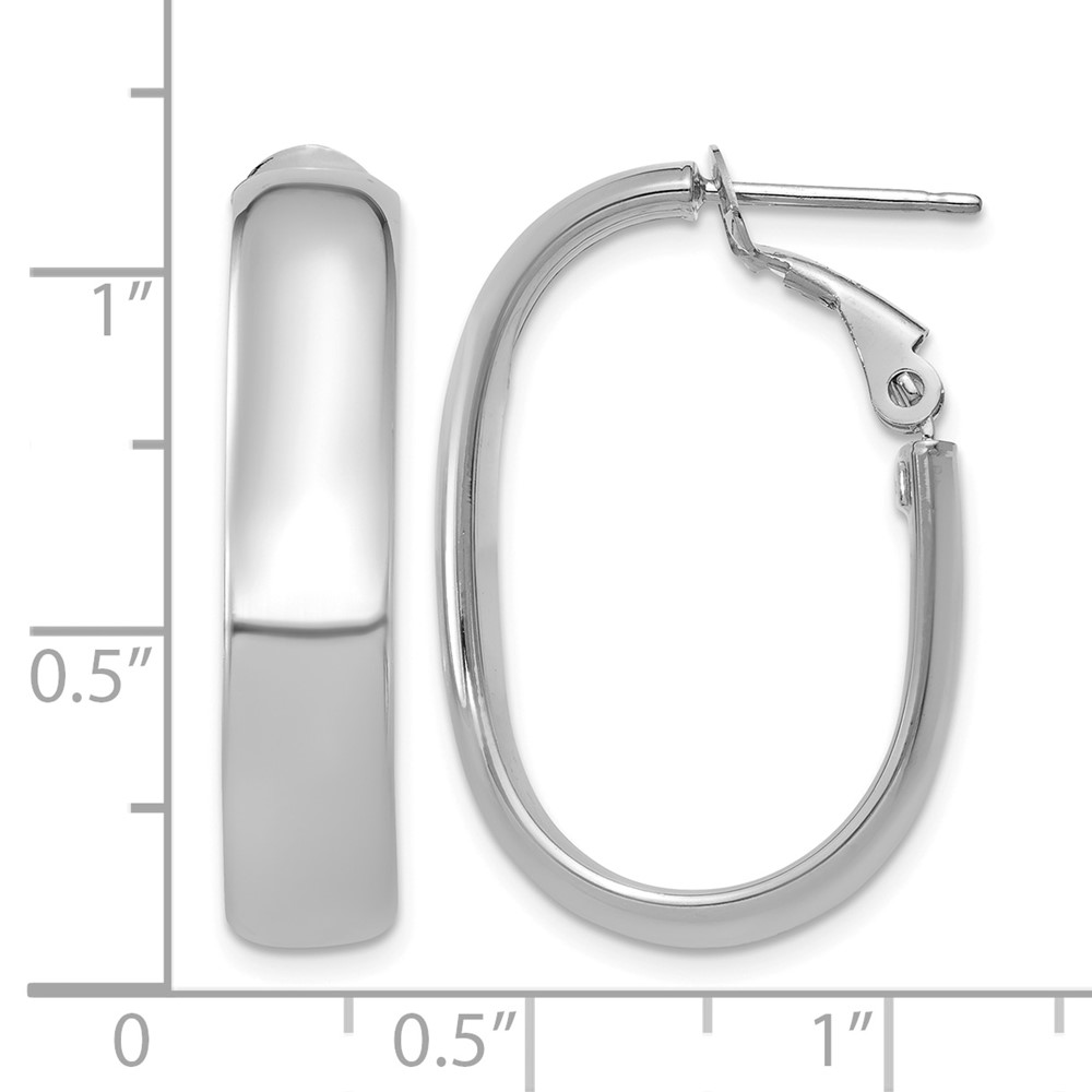 14k 5.75mm White Gold Oval Omega Back Hoop Earrings (PRE688W)