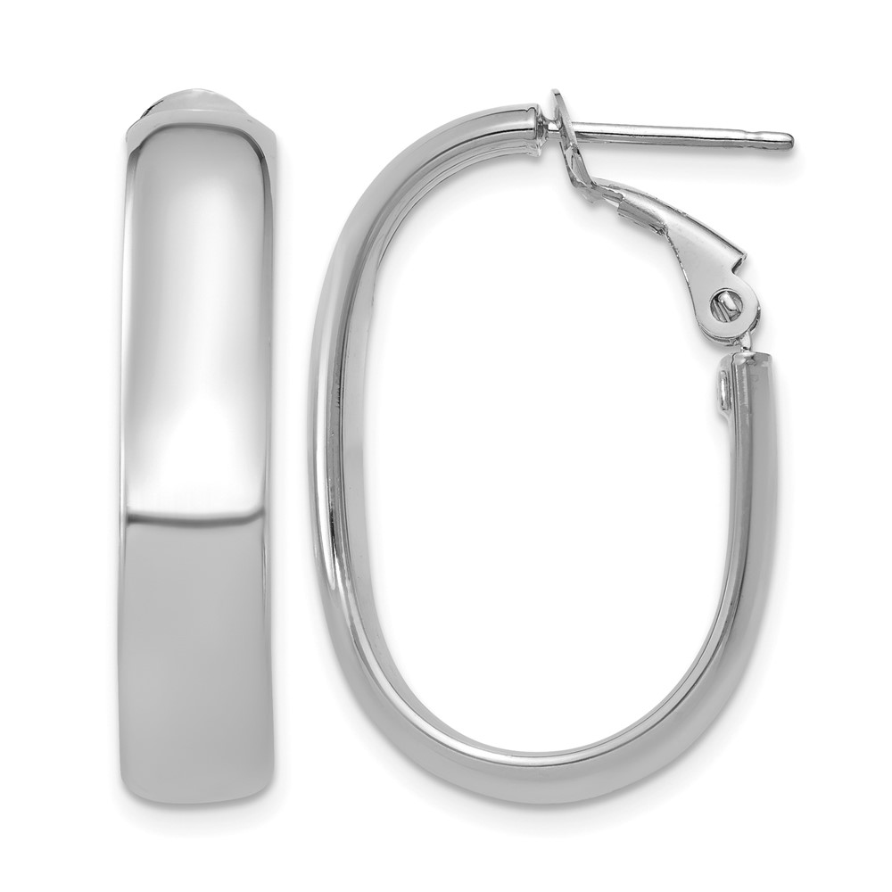 14k 5.75mm White Gold Oval Omega Back Hoop Earrings (PRE688W)