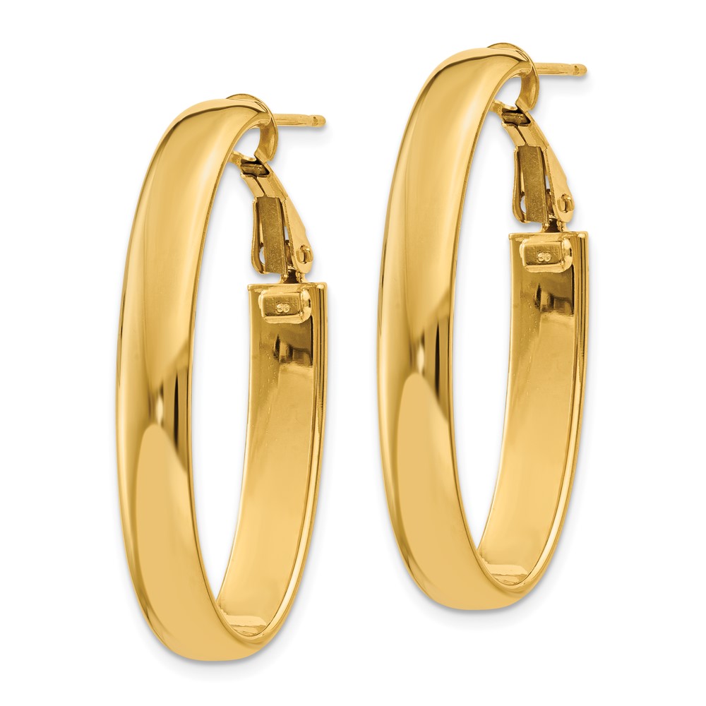 14k 5.75mm Oval Omega Back Hoop Earrings (PRE689)