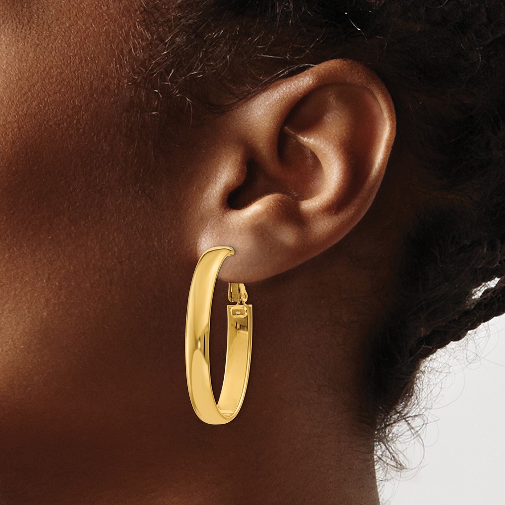 14k 5.75mm Oval Omega Back Hoop Earrings (PRE689)