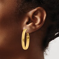 14K Yellow Gold 6x 34mm Polished Oval Omega Back Tube Hoop Earrings view 3