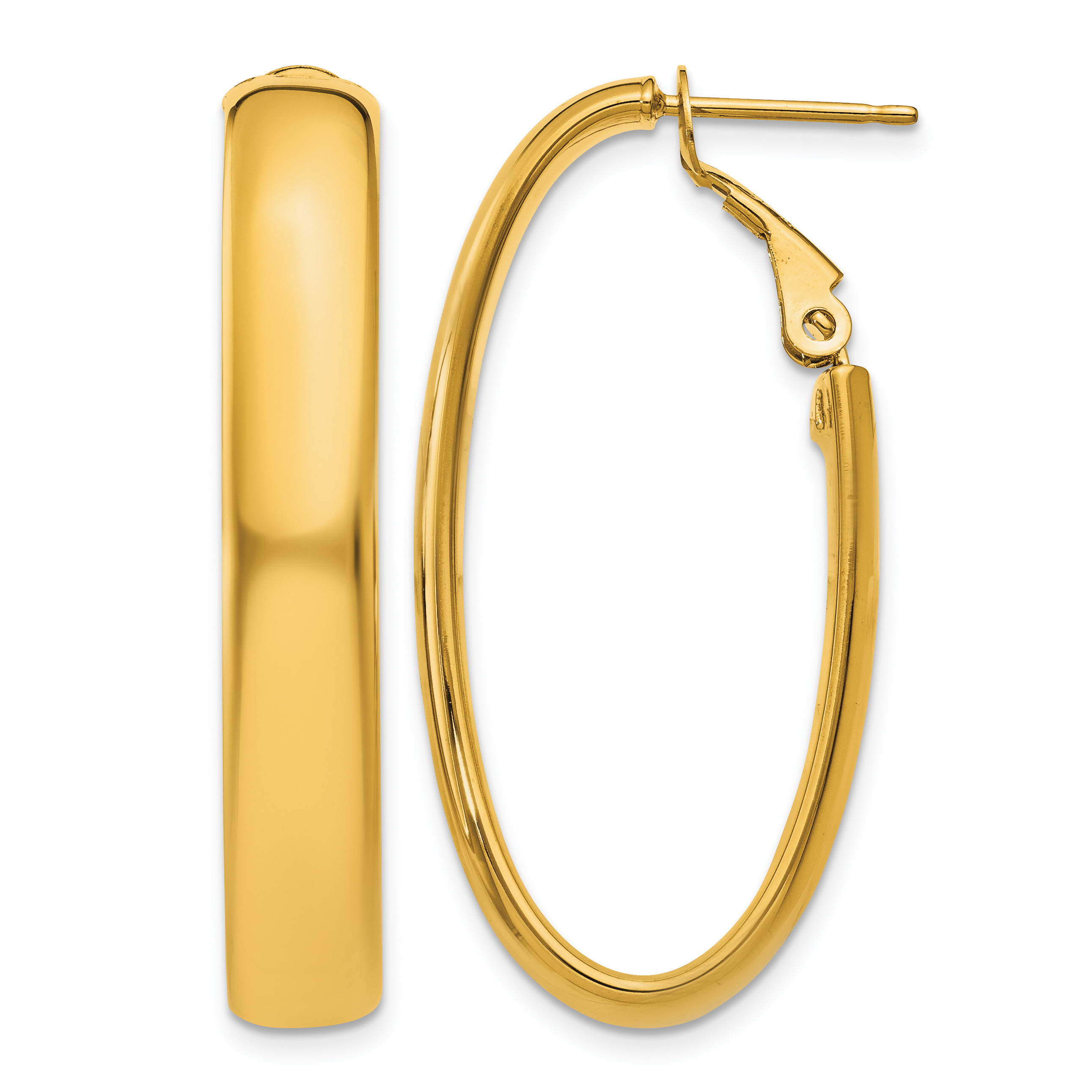 14k 5.75mm Oval Omega Back Hoop Earrings (PRE689)