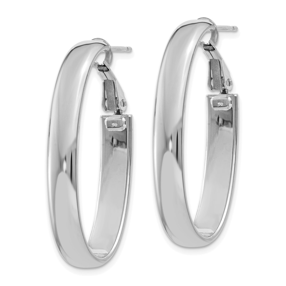 14k 5.75mm White Gold Oval Omega Back Hoop Earrings (PRE689W)