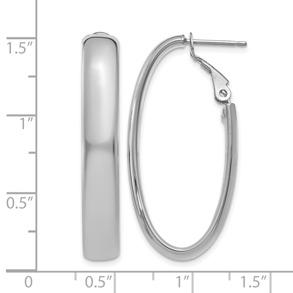 14k 5.75mm White Gold Oval Omega Back Hoop Earrings (PRE689W)