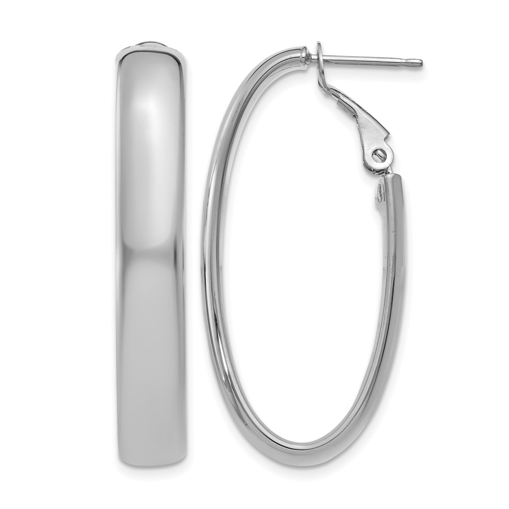 14k 5.75mm White Gold Oval Omega Back Hoop Earrings (PRE689W)