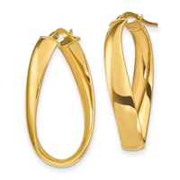 14K Yellow Gold Twisted 6mm Oval Hoop Earrings view 2