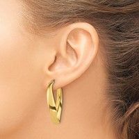 14K Yellow Gold Twisted 6mm Oval Hoop Earrings view 3