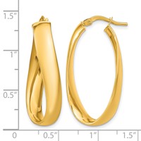 14K Yellow Gold Twisted 6mm Oval Hoop Earrings view 4