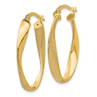 14K Yellow Gold Oval Twist Hoop Earrings view 2