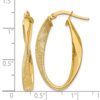 14K Yellow Gold Oval Twist Hoop Earrings view 4