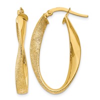 14K Yellow Gold Oval Twist Hoop Earrings view 1