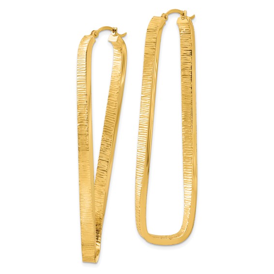 14k 4mm Textured Twisted Oval Hoop Earrings