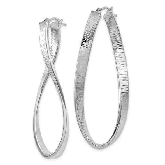 14k White Gold 4mm Textured Twisted Oval Hoop Earrings