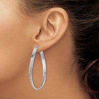 14K White Gold 4mm Textured Twisted Oval Hoop Earrings view 3