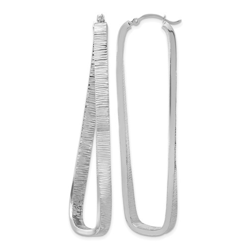 14K White Gold 4mm Textured Twisted Oval Hoop Earrings