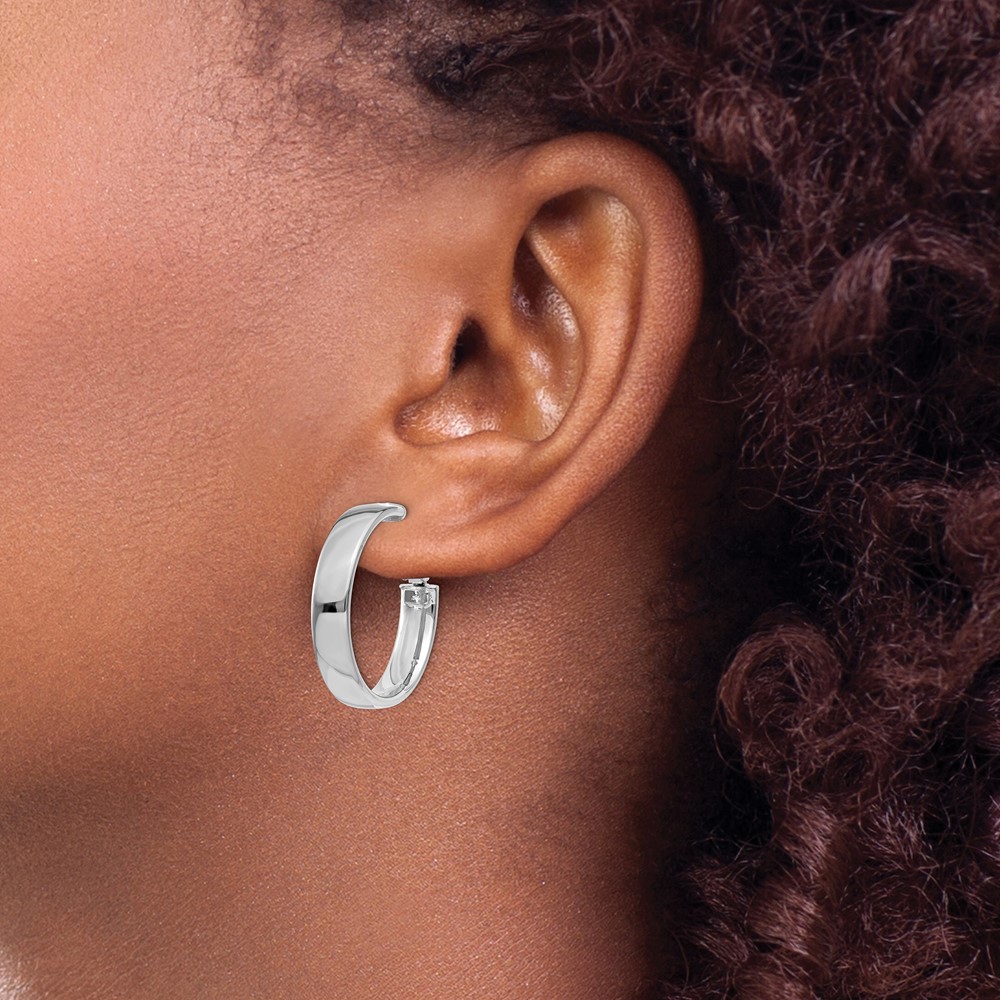 14k 5mm White Gold Omega Back Hoop Earrings (PRE733W)