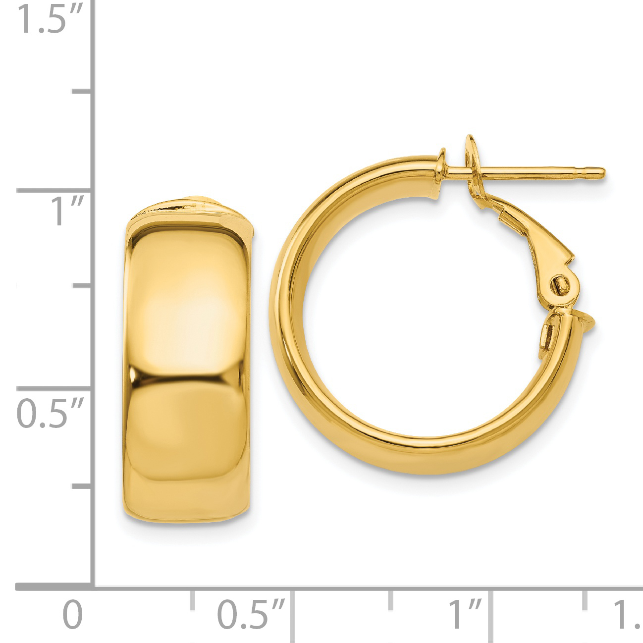 14k 7.75mm Small Omega Back Hoop Earrings PRE734