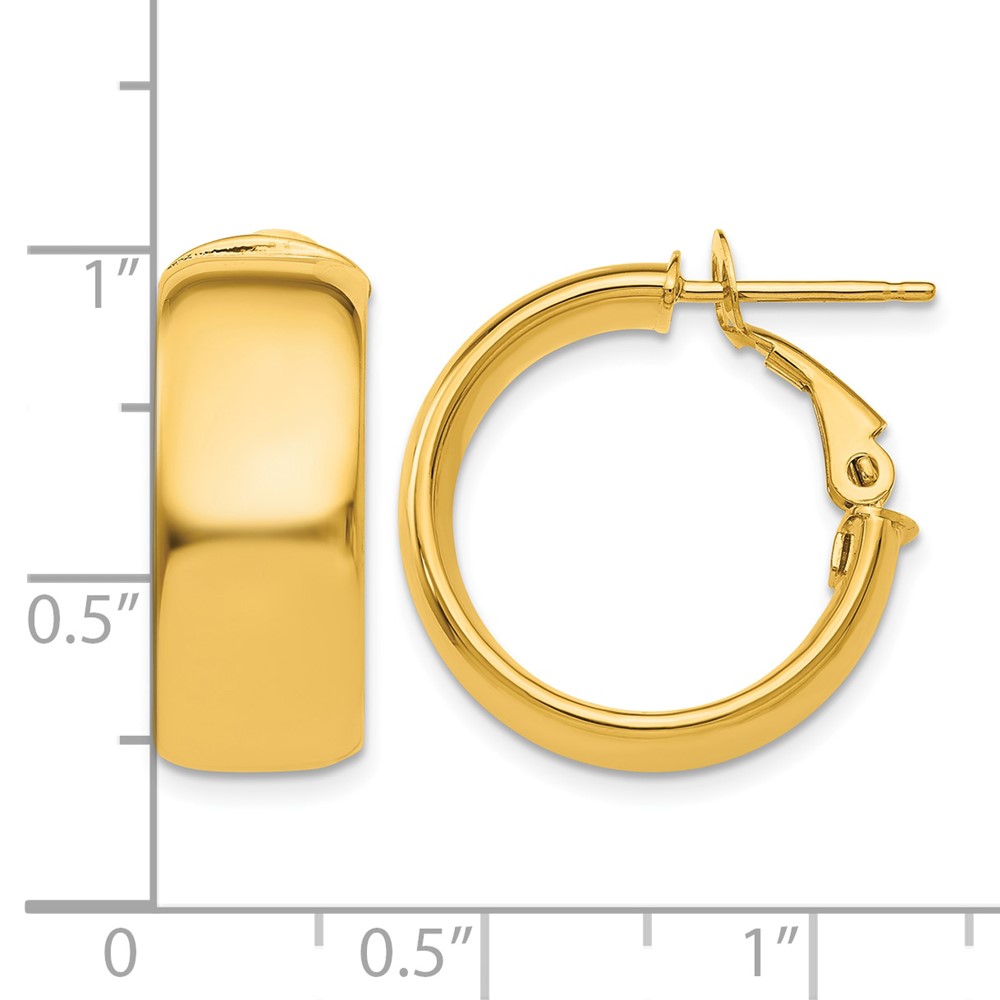 14k 7.75mm Small Omega Back Hoop Earrings (PRE734)