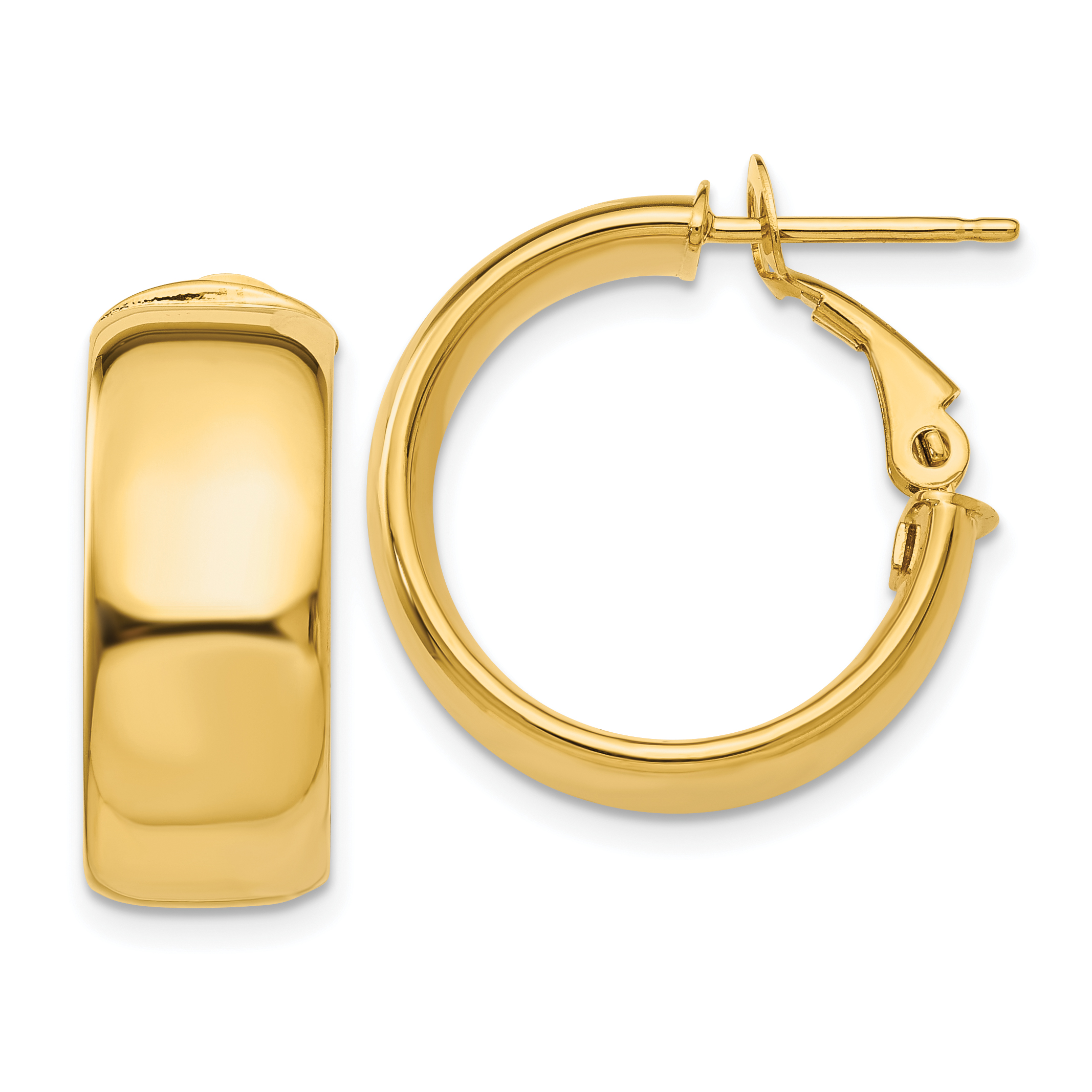 14k 7.75mm Small Omega Back Hoop Earrings PRE734