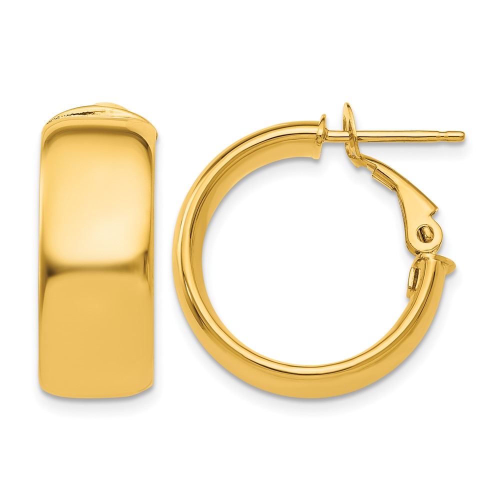 14k 7.75mm Small Omega Back Hoop Earrings (PRE734)