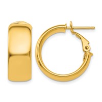 14K Yellow Gold 8x 20mm Polished Flat Tube Omega Back Hoop Earrings view 1