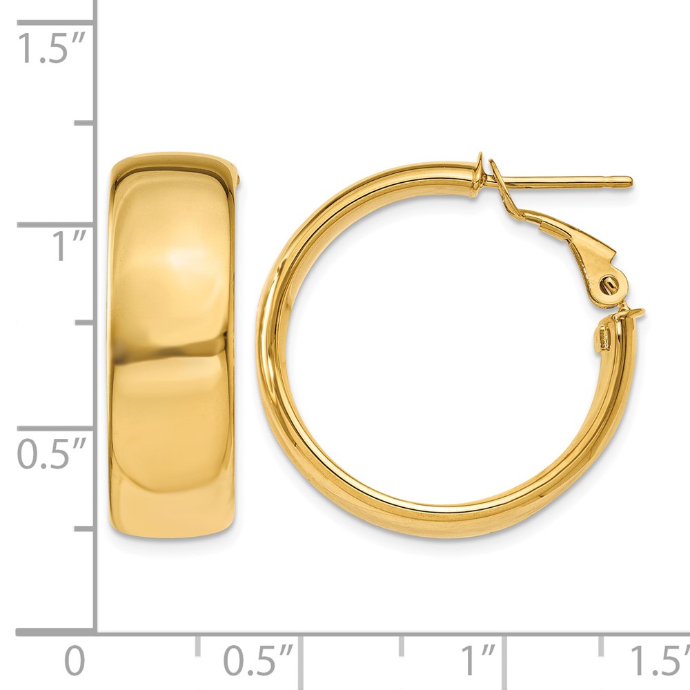 14k 7.75mm Omega Back Hoop Earrings (PRE735)