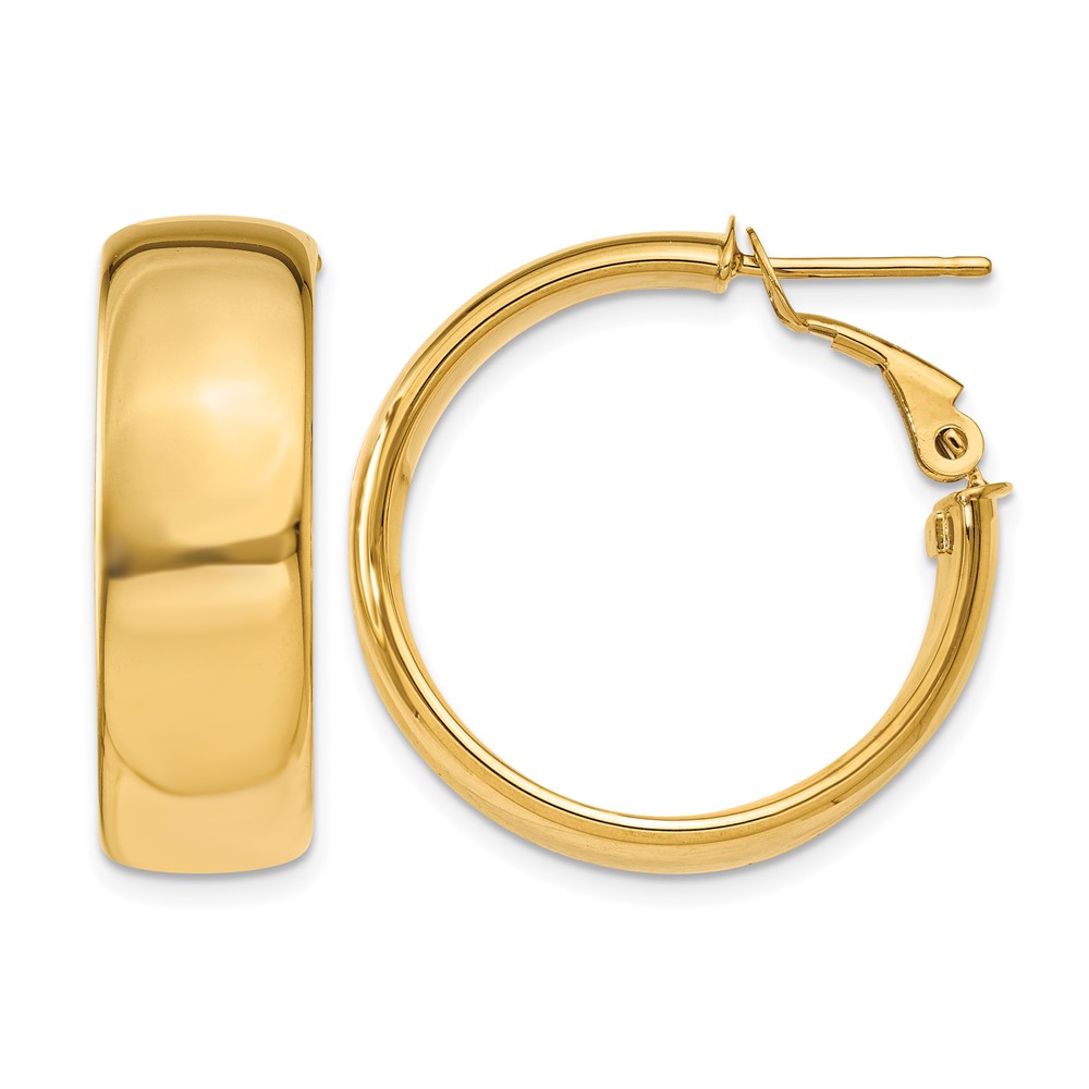 14k 7.75mm Omega Back Hoop Earrings (PRE735)