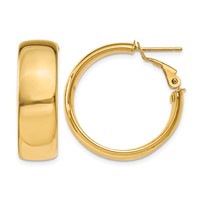 14K Yellow Gold 8x24mm Polished Flat Tube Omega Back Hoop Earrings view 1