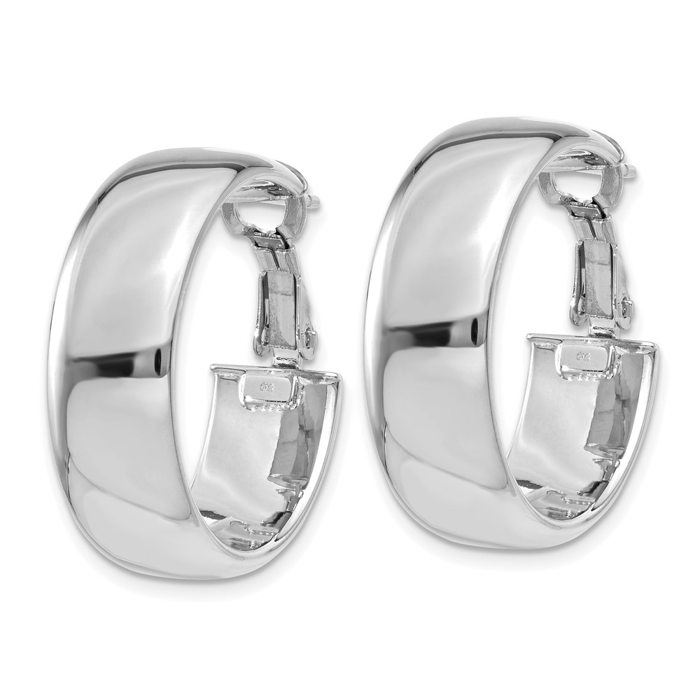 14k White Gold 7.75mm Omega Back Hoop Earrings (PRE735W)