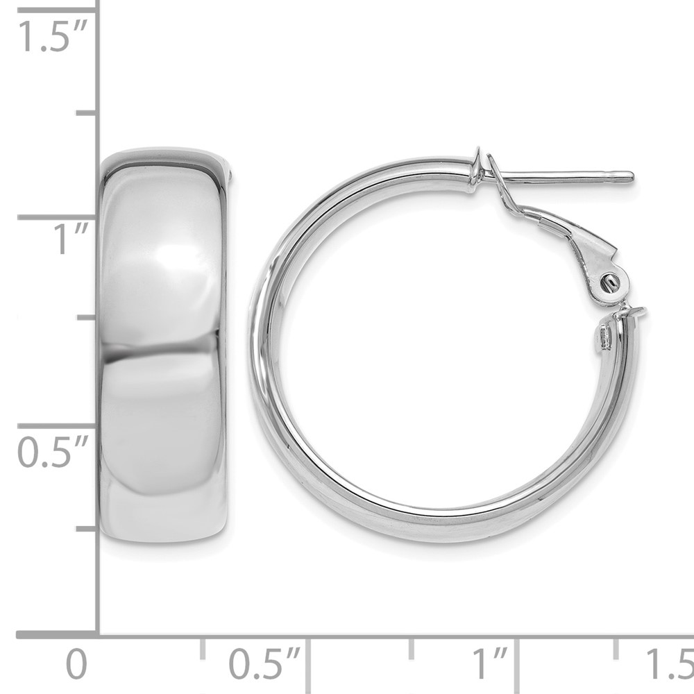14k White Gold 7.75mm Omega Back Hoop Earrings (PRE735W)