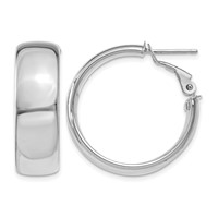 14K White Gold 8x 24mm Polished Flat Tube Omega Back Hoop Earrings view 1