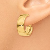 14K Yellow Gold 6.75x 19mm Polished Flat Tube Omega Back Hoop Earrings view 3