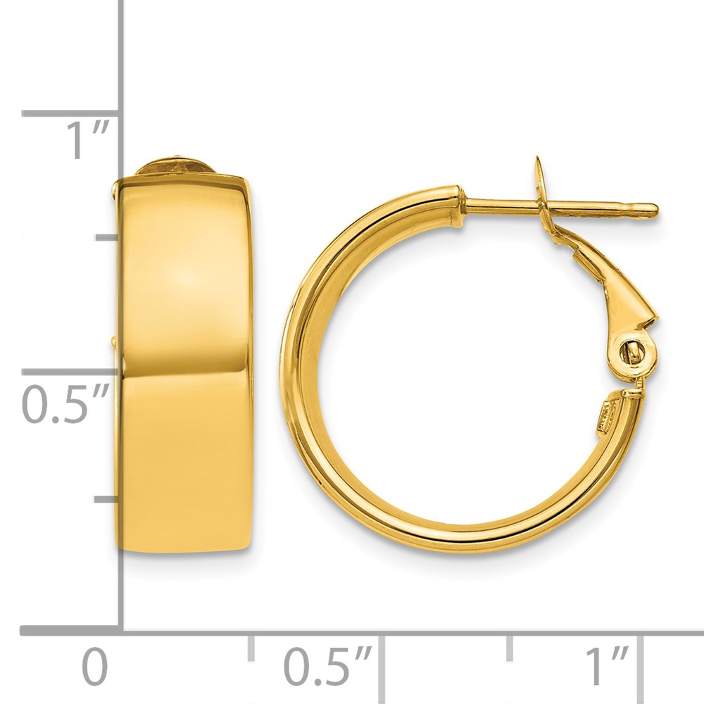 14k Polished 6.75mm Omega Back Hoop Earrings (PRE736)