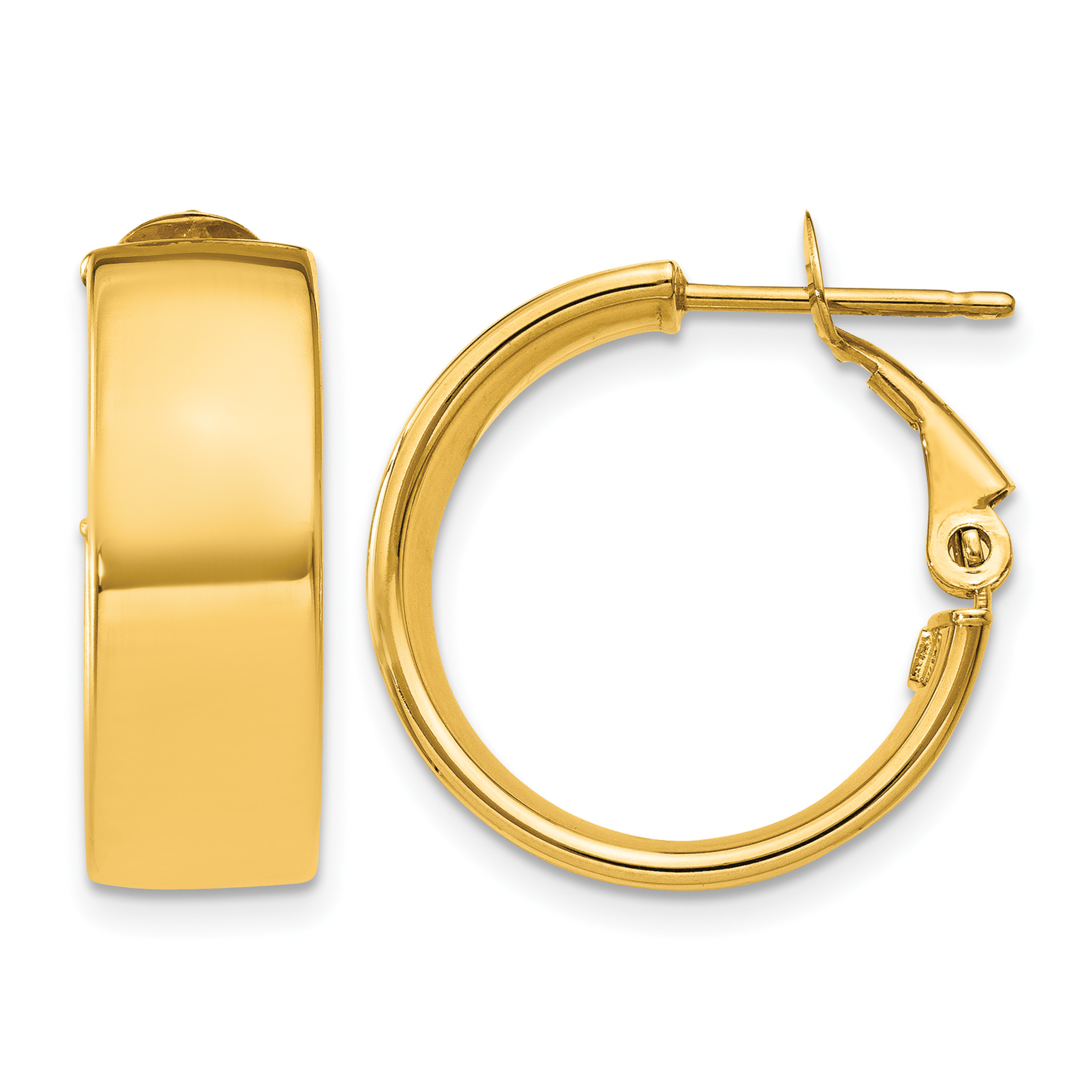 14k Polished 6.75mm Omega Back Hoop Earrings (PRE736)