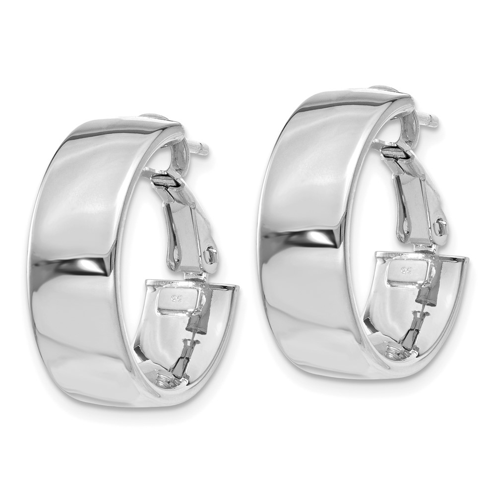 14k 6.75mm White Gold Omega Back Hoop Earrings (PRE736W)