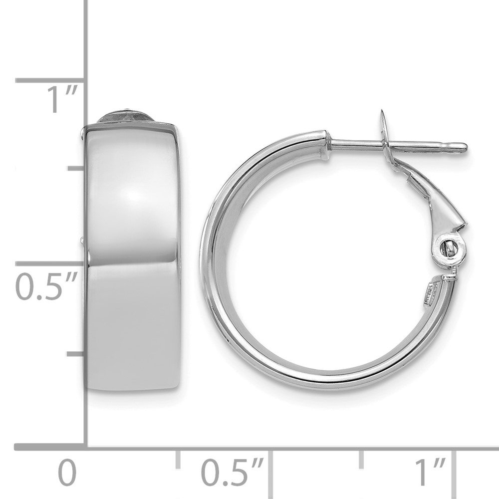 14k 6.75mm White Gold Omega Back Hoop Earrings (PRE736W)