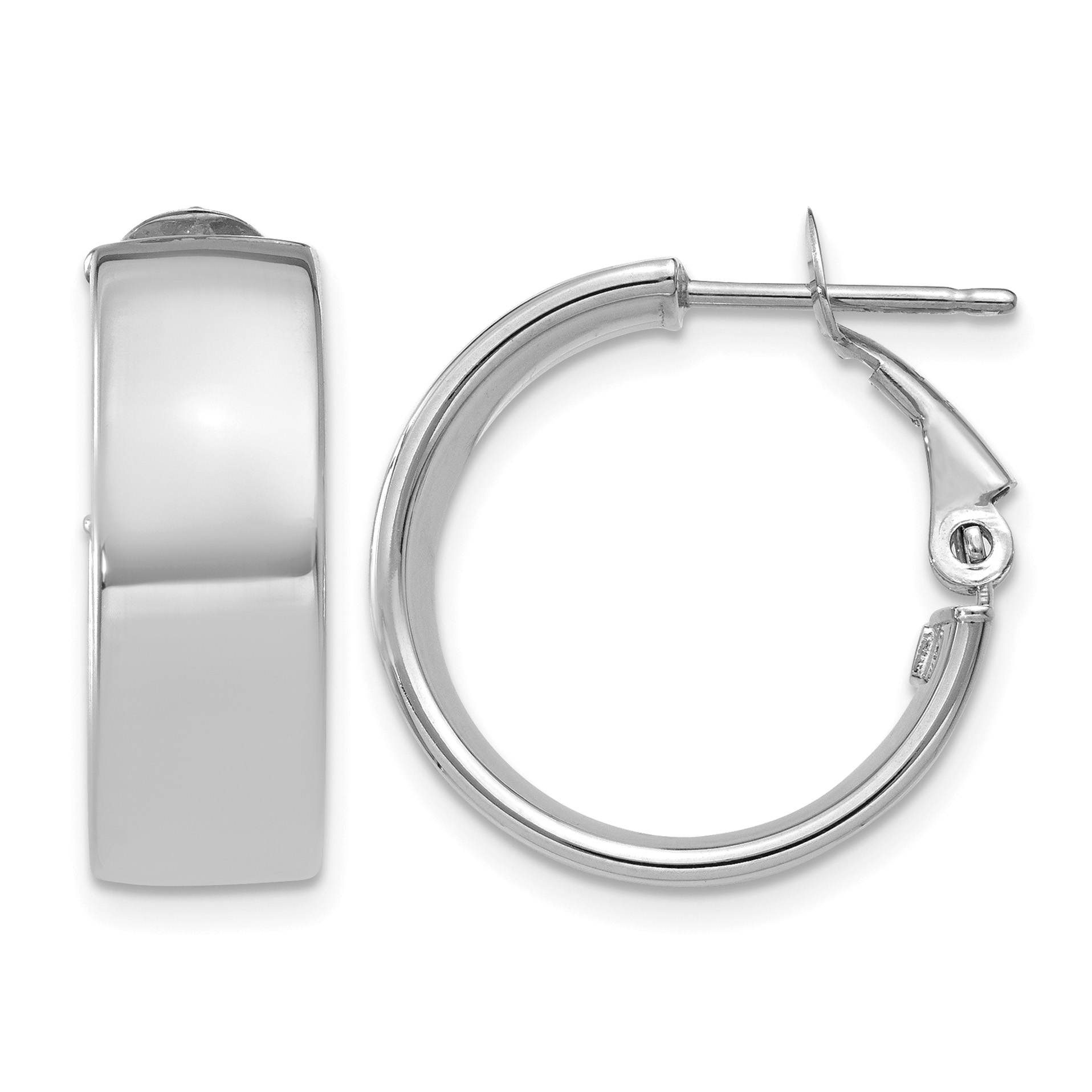 14k 6.75mm White Gold Omega Back Hoop Earrings (PRE736W)