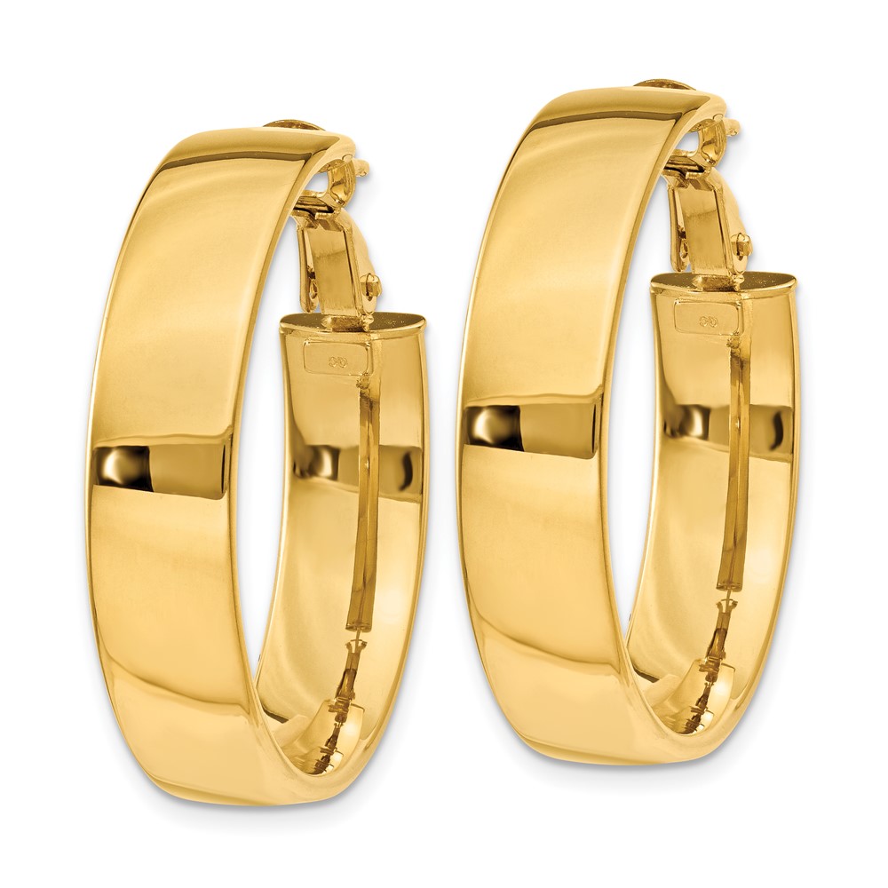 14k 6.75mm Large Omega Back Hoop Earrings (PRE738)