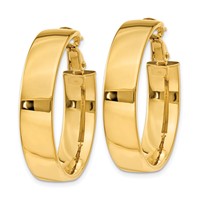 14K Yellow Gold 7x 30mm Polished Flat Tube Omega Back Hoop Earrings view 2