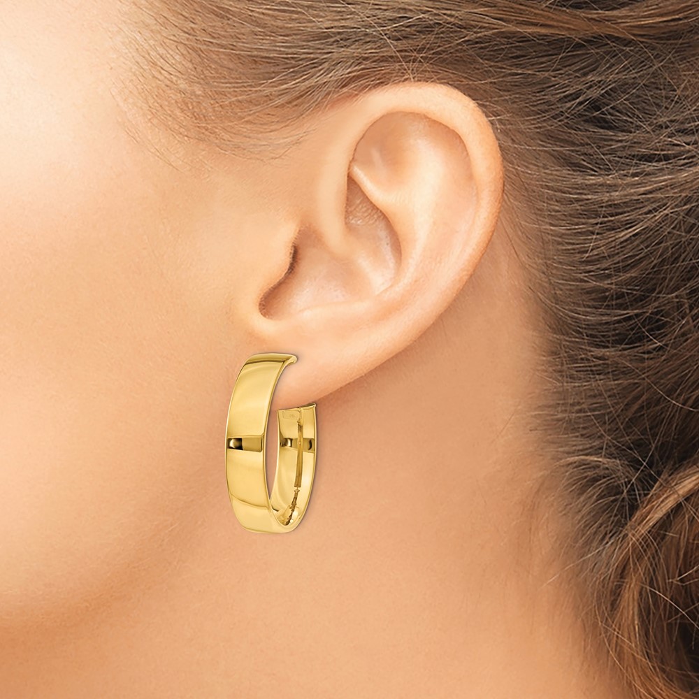 14k 6.75mm Large Omega Back Hoop Earrings (PRE738)