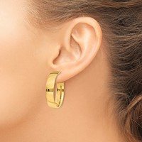 14K Yellow Gold 7x 30mm Polished Flat Tube Omega Back Hoop Earrings view 3