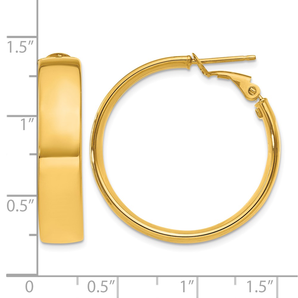 14k 6.75mm Large Omega Back Hoop Earrings (PRE738)