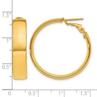 14K Yellow Gold 7x 30mm Polished Flat Tube Omega Back Hoop Earrings view 4