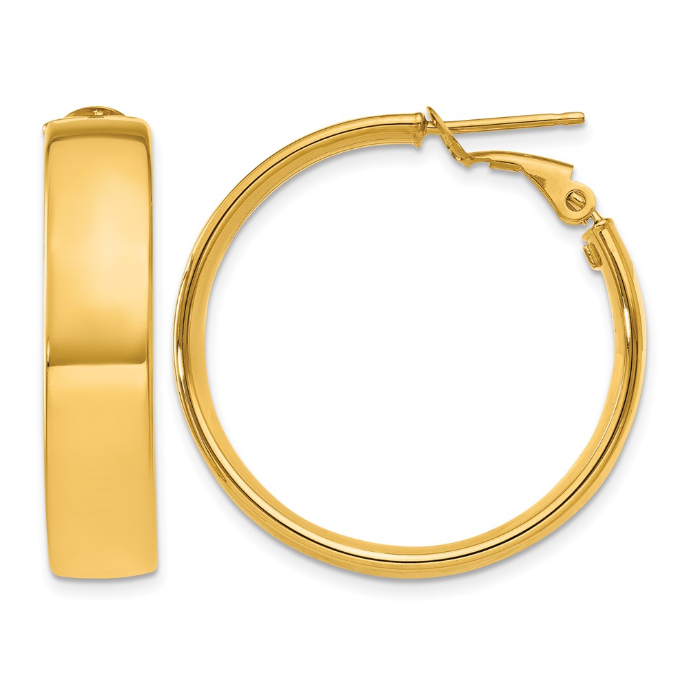 14k 6.75mm Large Omega Back Hoop Earrings (PRE738)